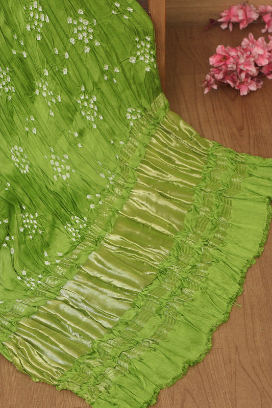 Green Bandhani Gajji Silk Dupatta - Elegant and Stylish