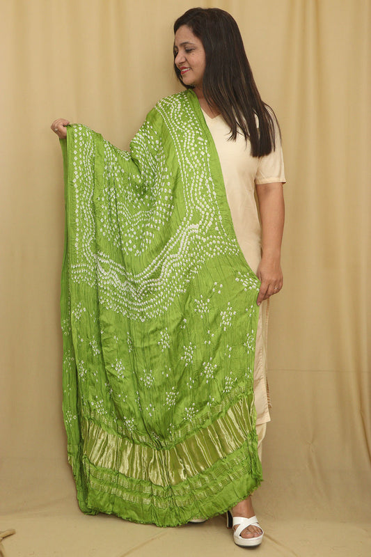 Green Bandhani Gajji Silk Dupatta - Elegant and Stylish - Luxurion World