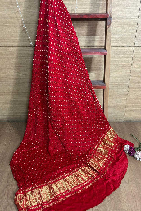 Vibrant Red Bandhani Gajji Silk Dupatta