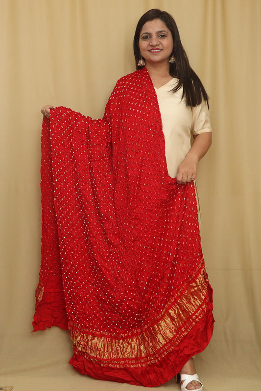 Red Bandhani Gajji Silk Dupatta