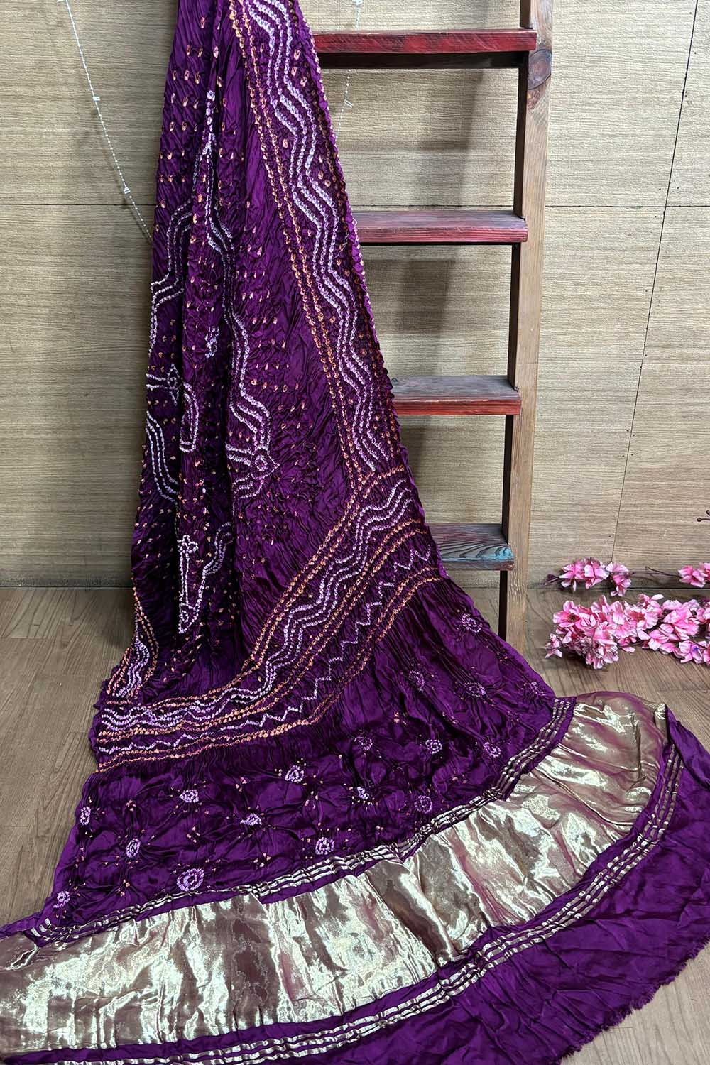 Vibrant Purple Bandhani Gajji Silk Dupatta - Luxurion World