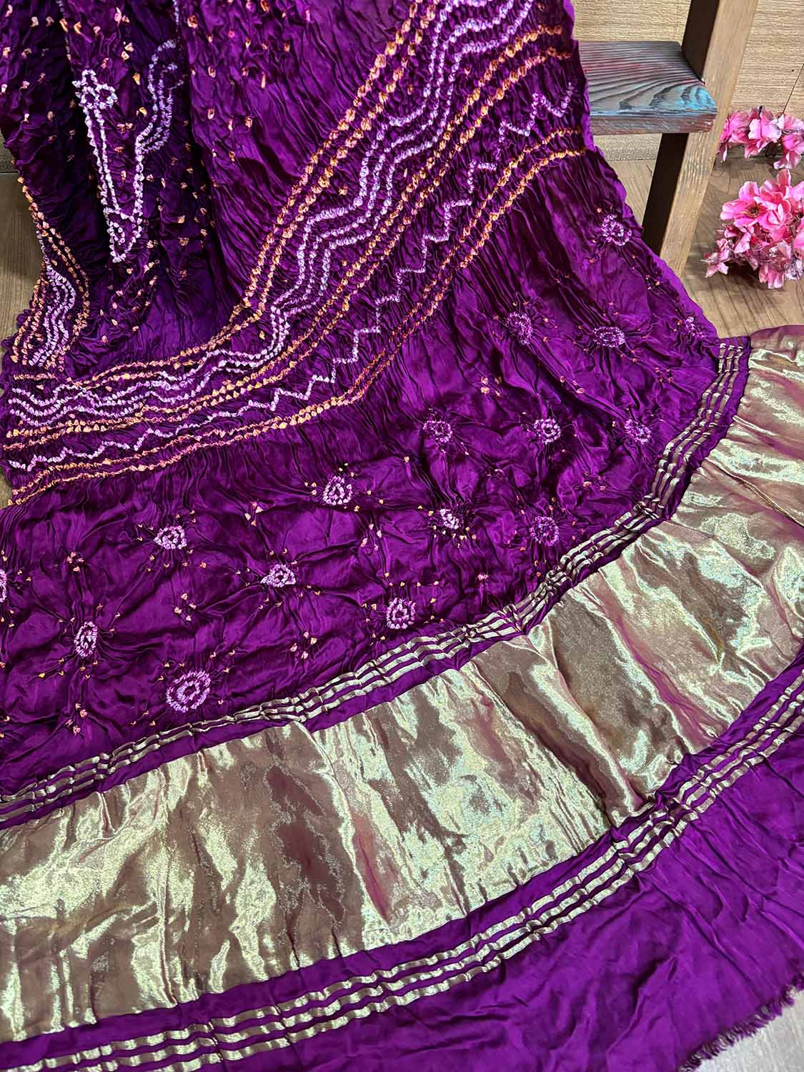 Vibrant Purple Bandhani Gajji Silk Dupatta - Luxurion World