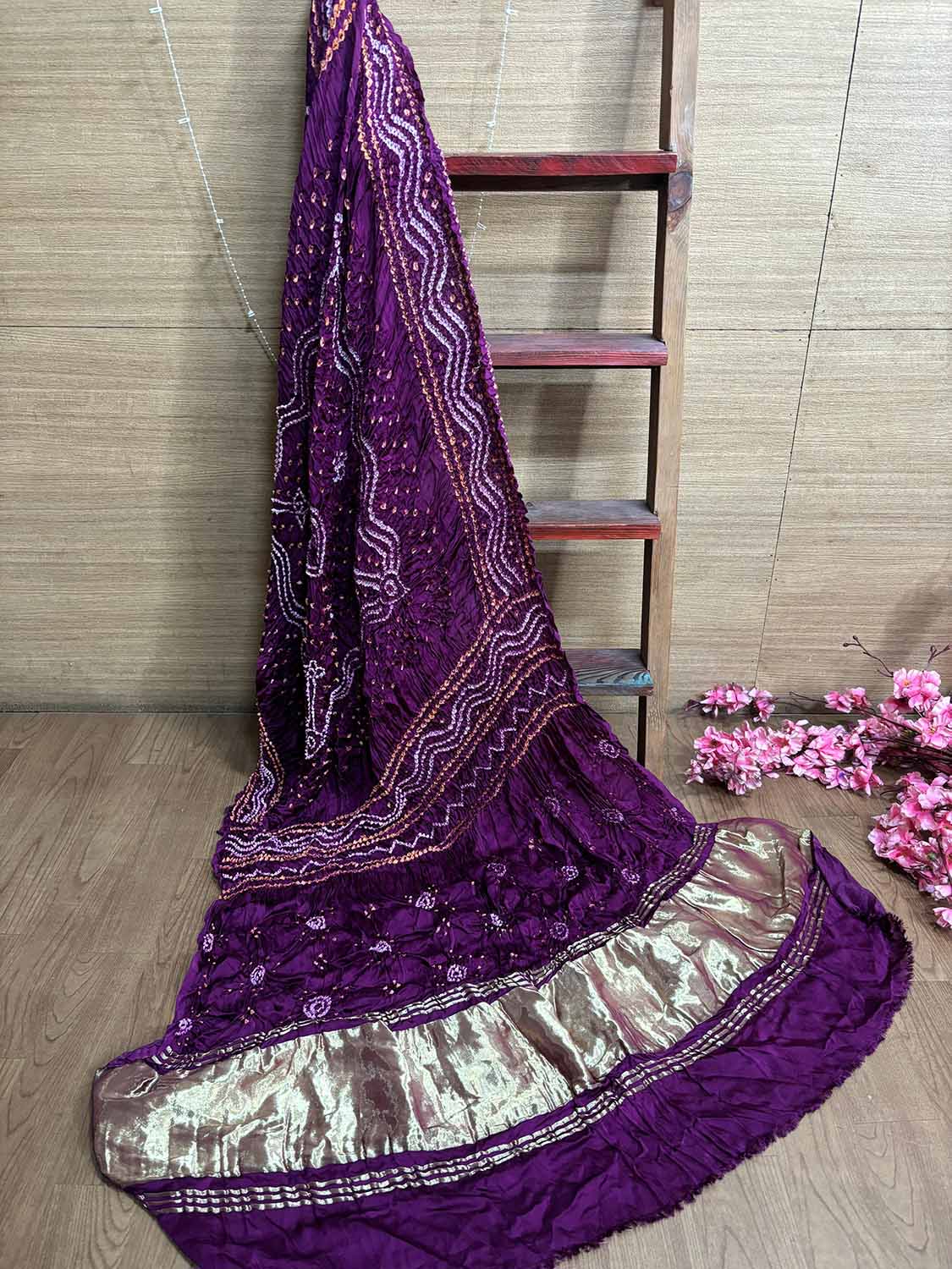 Vibrant Purple Bandhani Gajji Silk Dupatta - Luxurion World