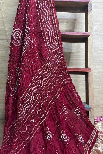 Maroon Bandhani Gajji Silk Dupatta - Elegant Ethnic Wear - Luxurion World