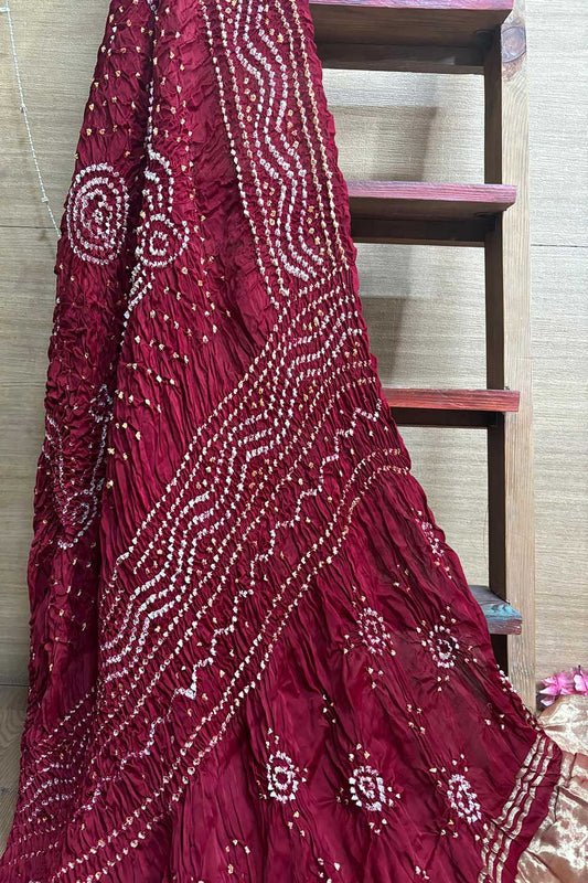 Maroon Bandhani Gajji Silk Dupatta - Elegant Ethnic Wear