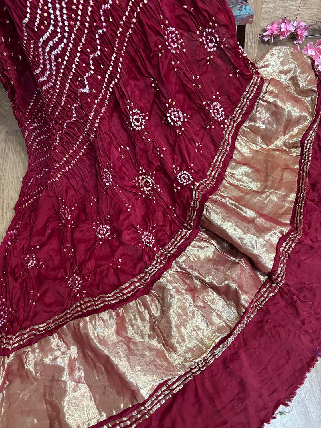 Maroon Bandhani Gajji Silk Dupatta - Elegant Ethnic Wear - Luxurion World