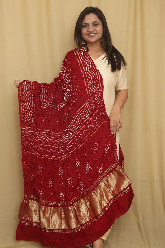 Maroon Bandhani Gajji Silk Dupatta - Elegant Ethnic Wear - Luxurion World