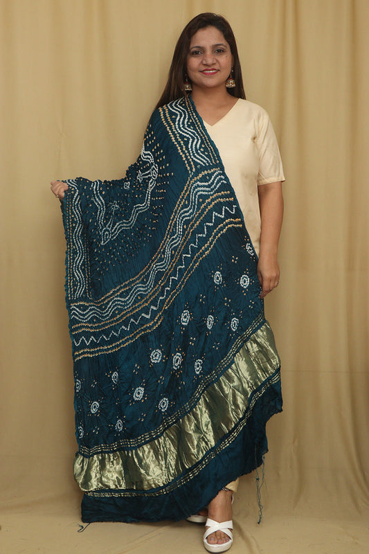 Blue Bandhani Gajji Silk Dupatta - Elegant and Stylish