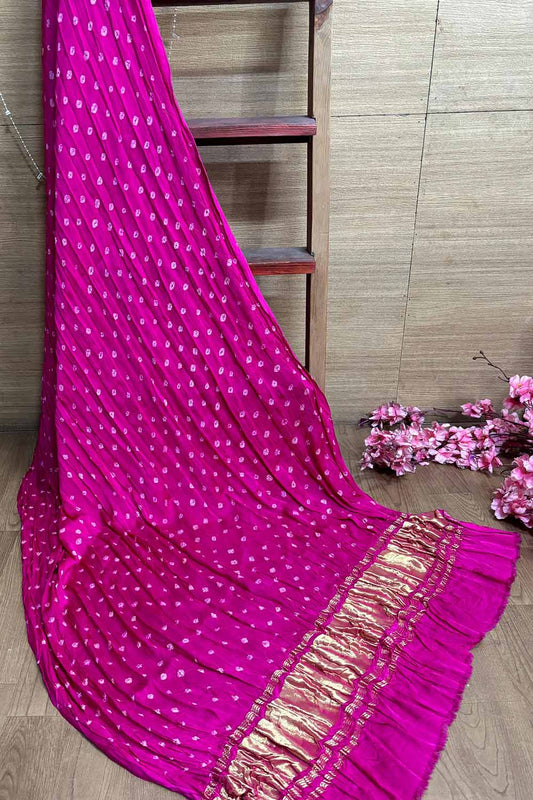 Stunning Pink Bandhani Gajji Silk Dupatta