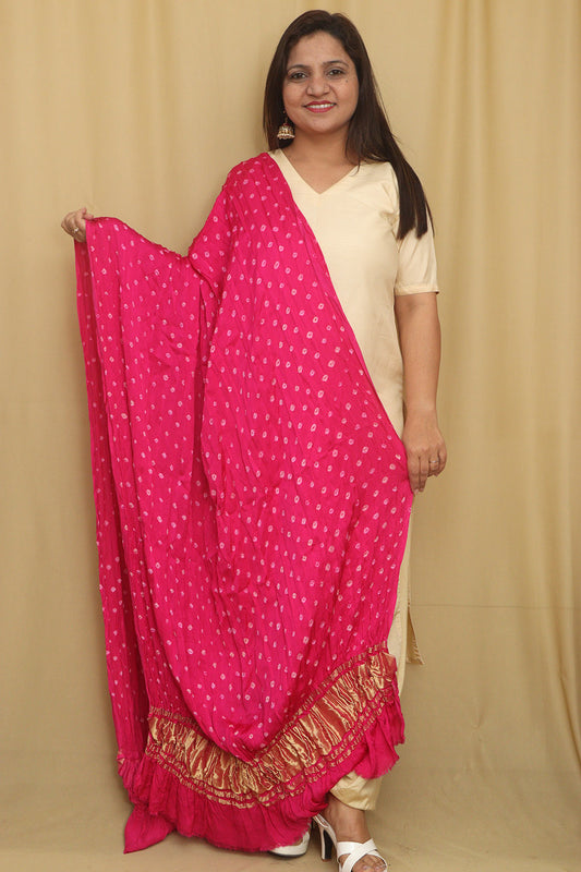 Stunning Pink Bandhani Gajji Silk Dupatta