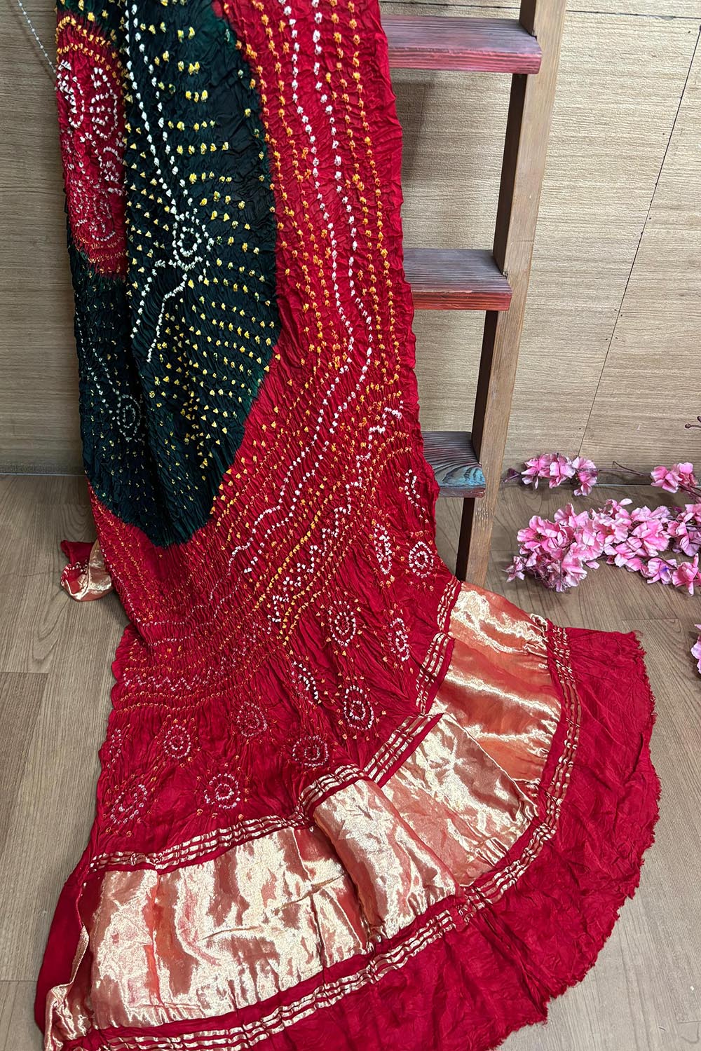 Stunning Red & Black Bandhani Gajji Silk Dupatta - Luxurion World