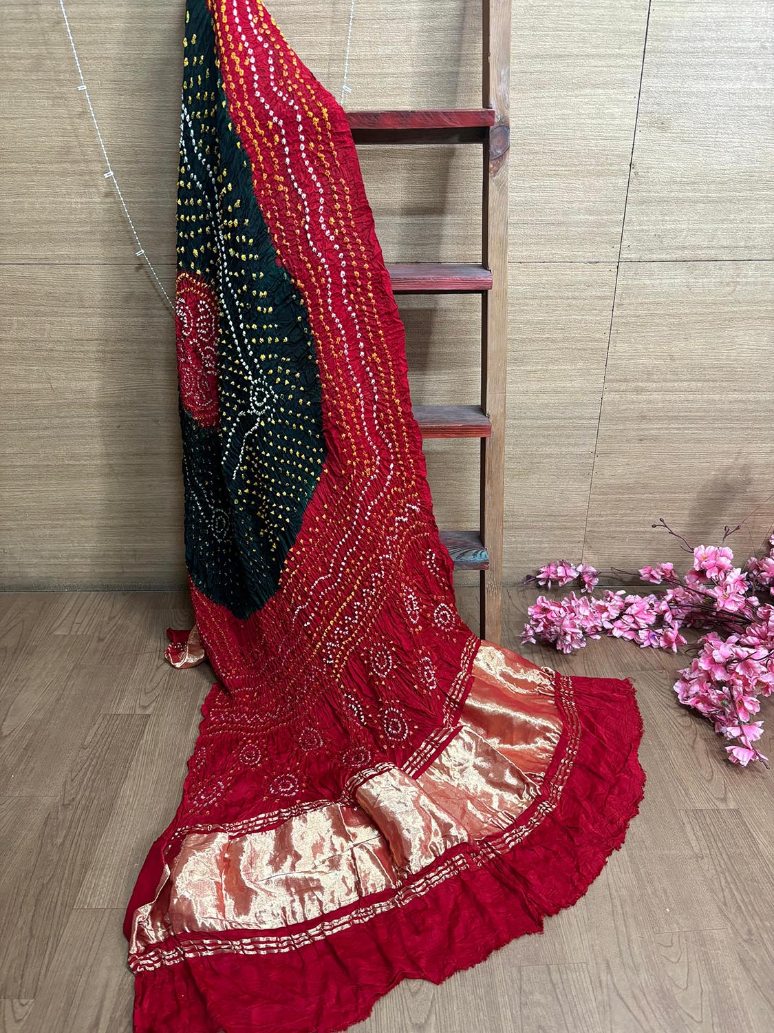 Stunning Red & Black Bandhani Gajji Silk Dupatta - Luxurion World