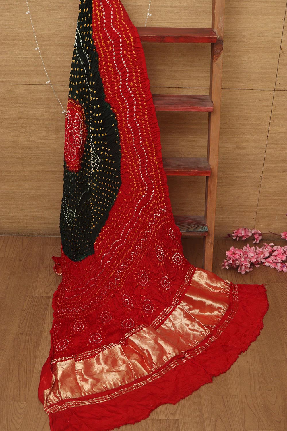 Stunning Red & Black Bandhani Gajji Silk Dupatta - Luxurion World