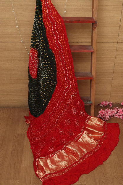 Stunning Red & Black Bandhani Gajji Silk Dupatta - Luxurion World