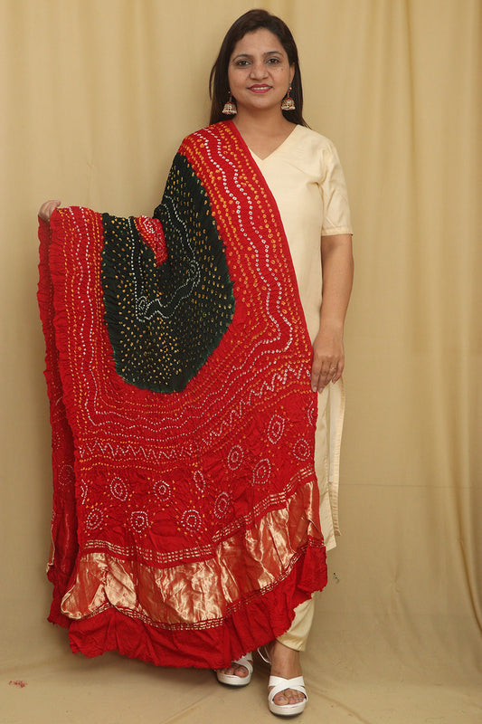 Stunning Red & Black Bandhani Gajji Silk Dupatta