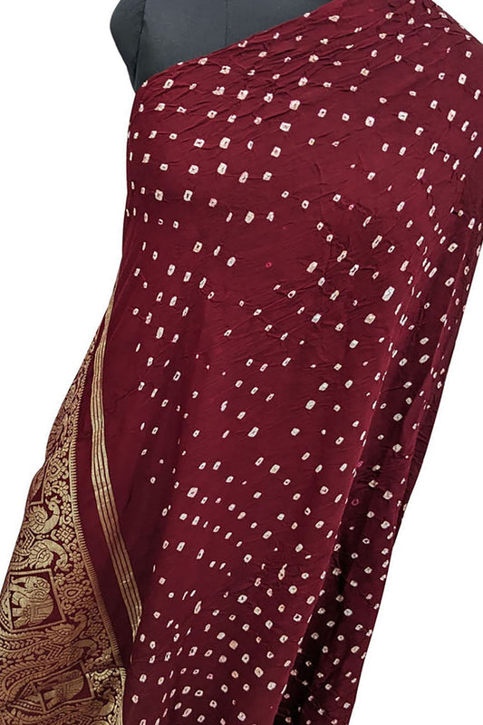 Elegant Maroon Bandhani Silk Dupatta with Tissue Border - Luxurion World
