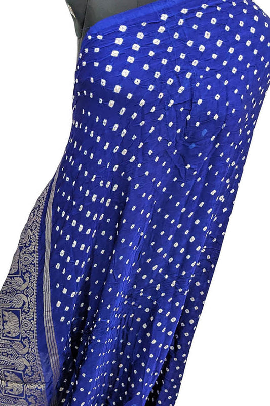 Blue Bandhani Modal Silk Dupatta with Tissue Border - Luxurion World