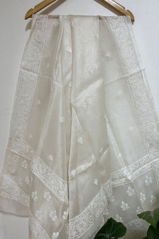 Dyeable Chikankari Organza Silk Dupatta - Luxurion World