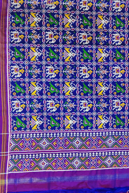 Blue Semi Patan Patola Silk Dupatta - Luxurion World