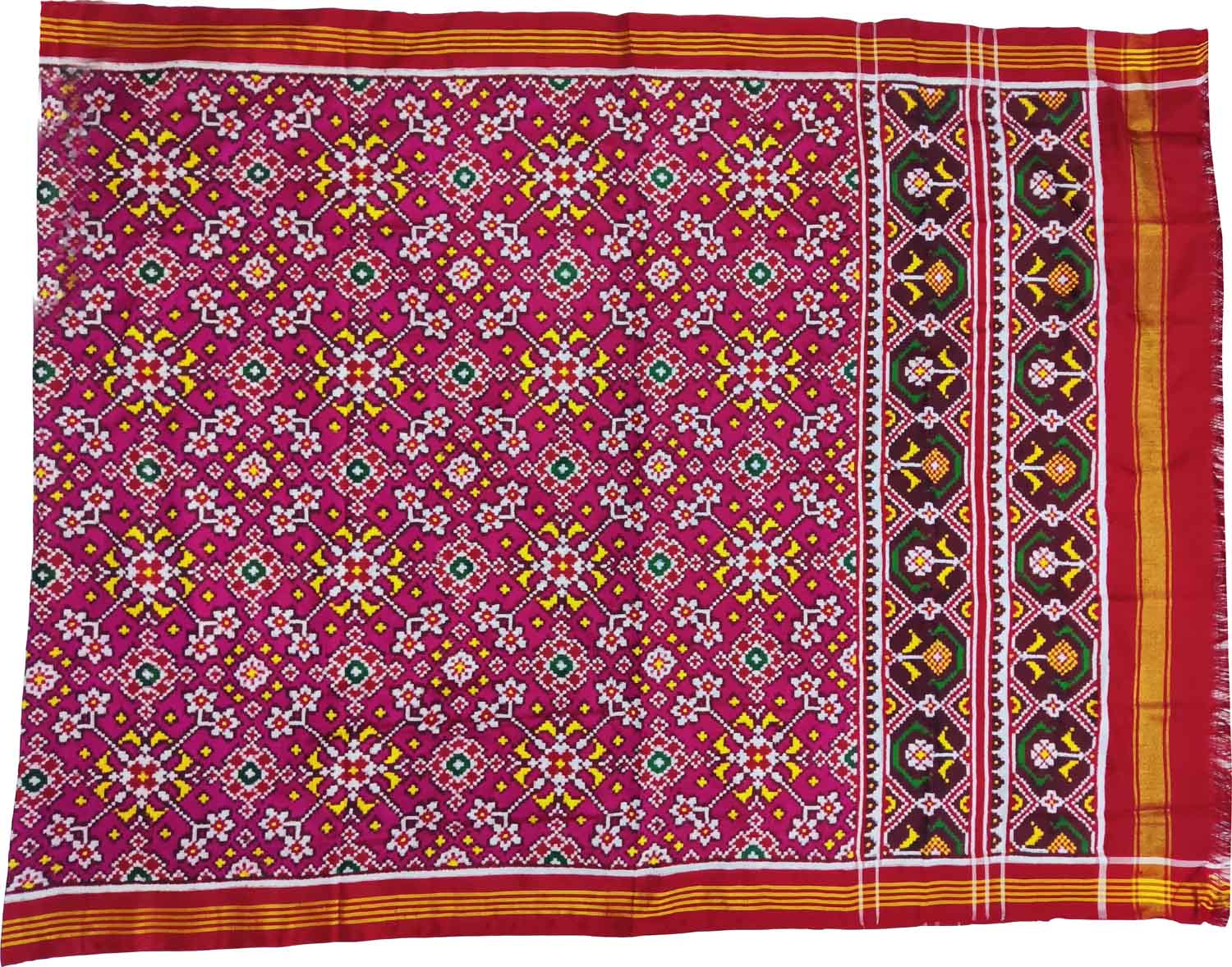 Handloom Silk Dupatta with Pink Semi Patan Patola Design - Luxurion World