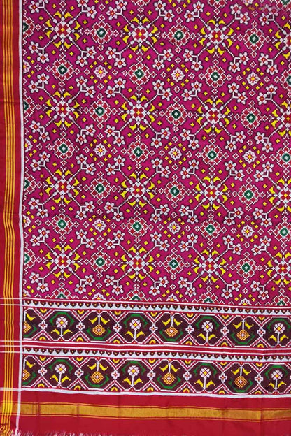 Handloom Silk Dupatta with Pink Semi Patan Patola Design - Luxurion World