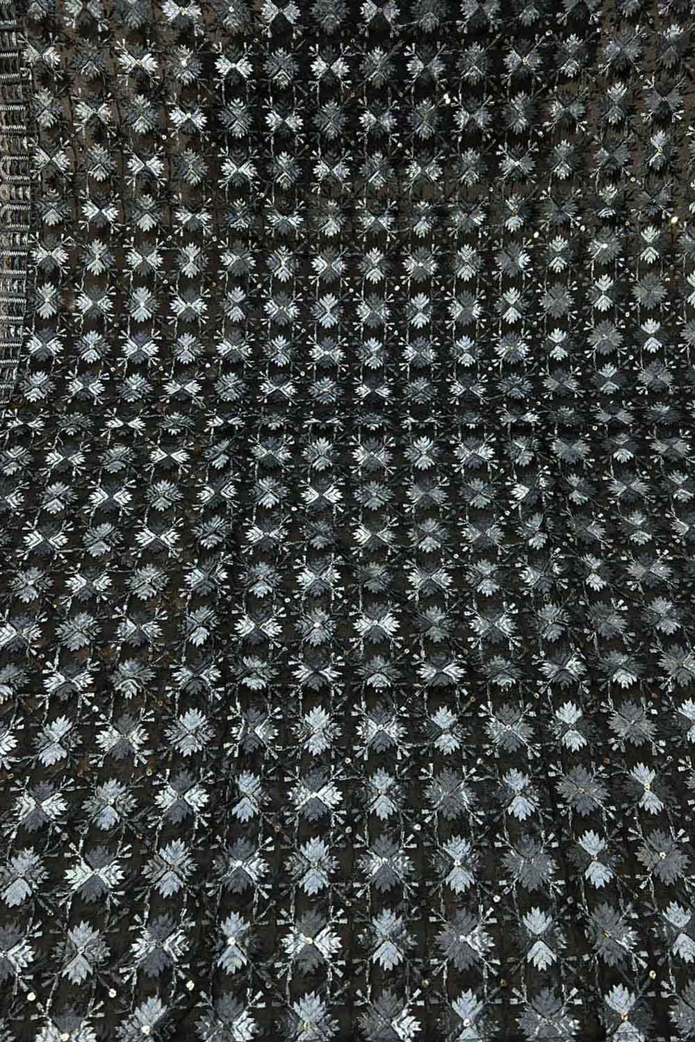 PD1P4BP223090411 Black Phulkari Embroidered Organza Silk Sequins ...