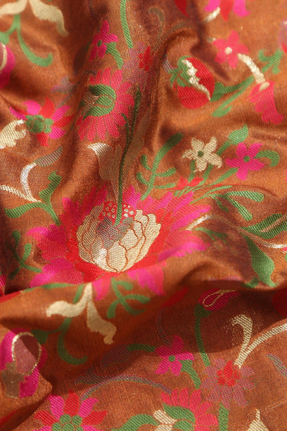 Elegant Brown Banarasi Meenakari Silk Fabric ( 1 Mtr ) - Luxurion World