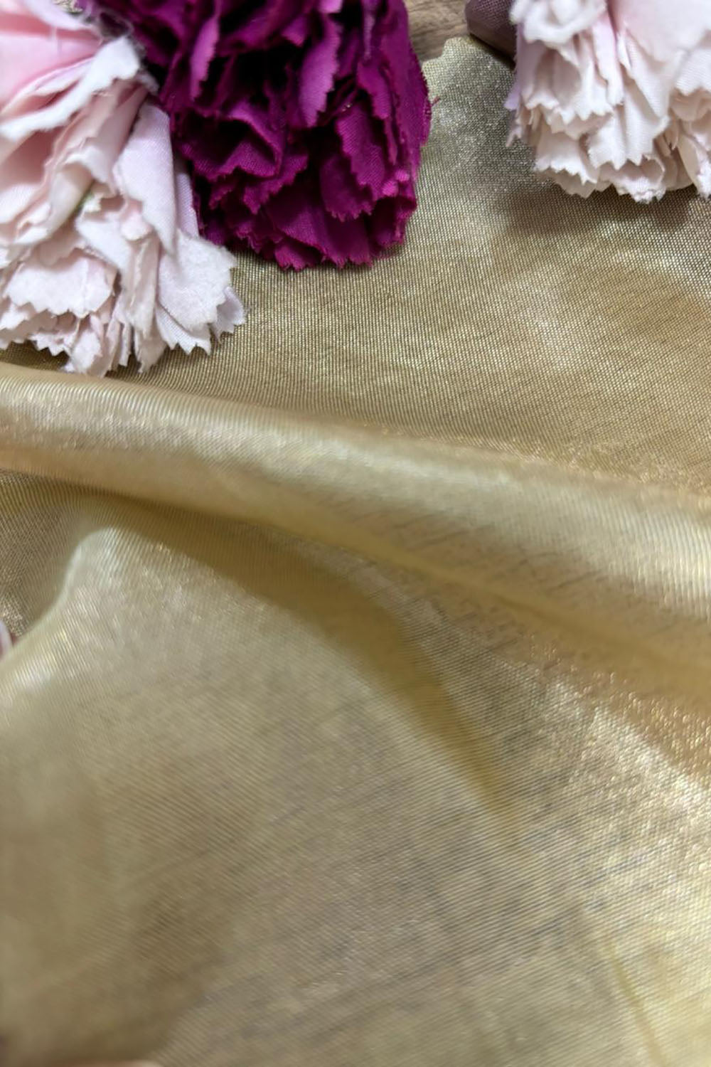 Opulent Golden Banarasi Tissue Katan Silk Fabric - Luxurion World