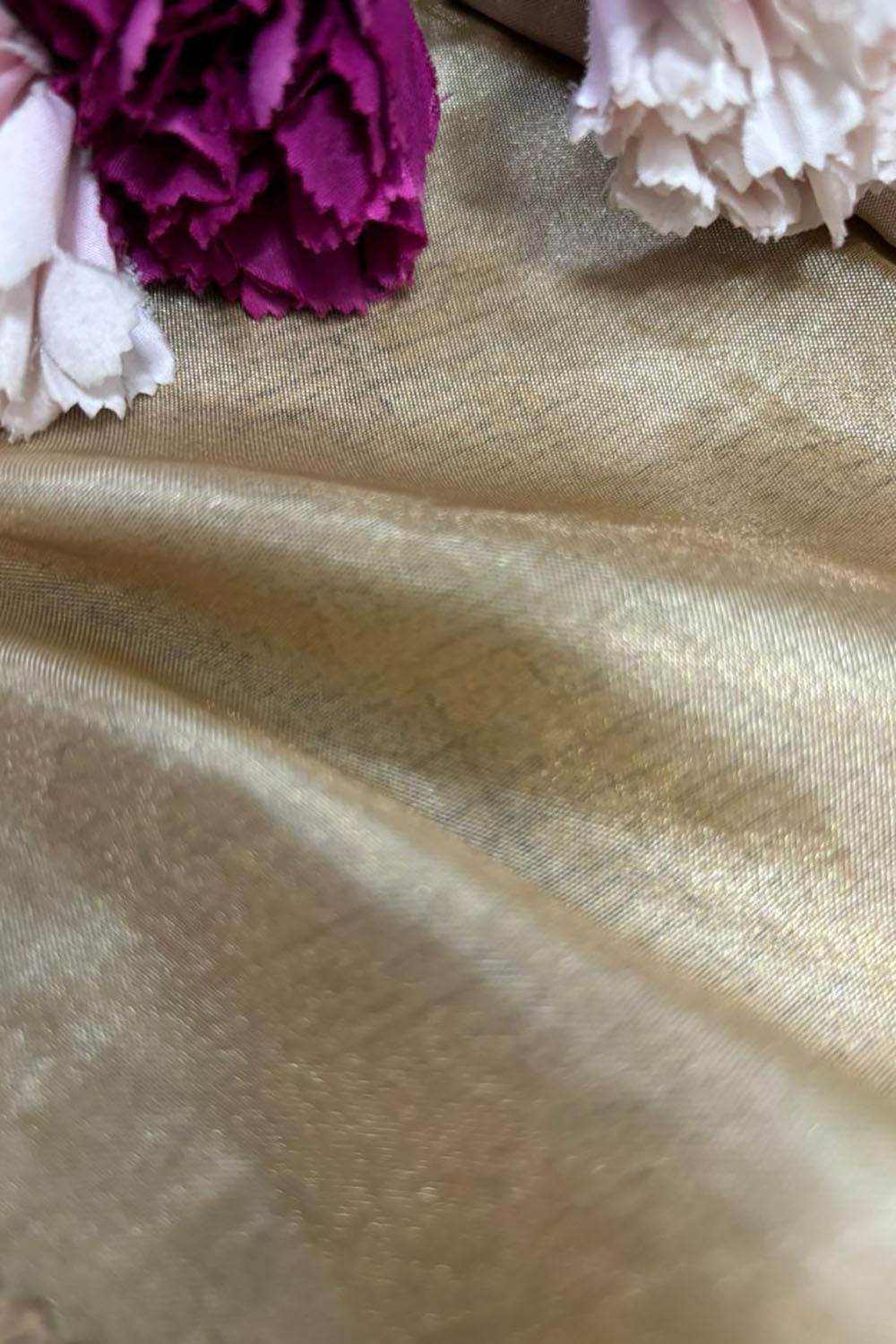 Opulent Golden Banarasi Tissue Katan Silk Fabric - Luxurion World