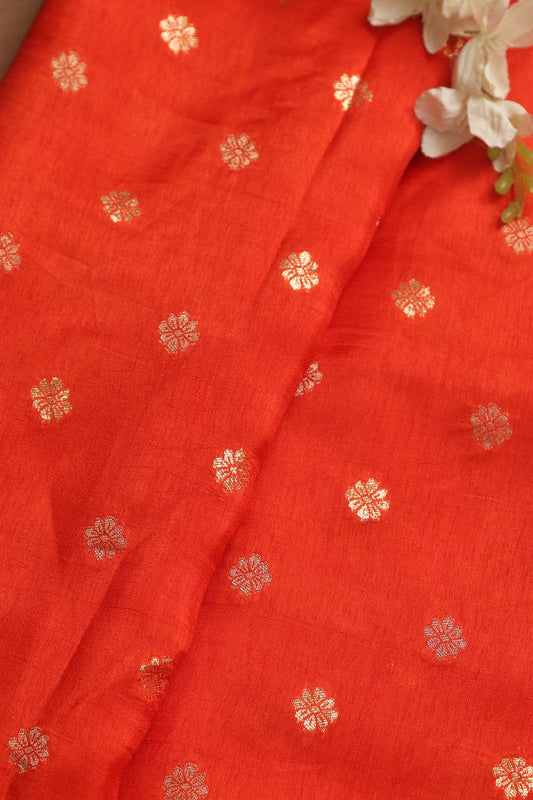 Orange Banarasi Dola Silk Fabric ( 1 Mtr )