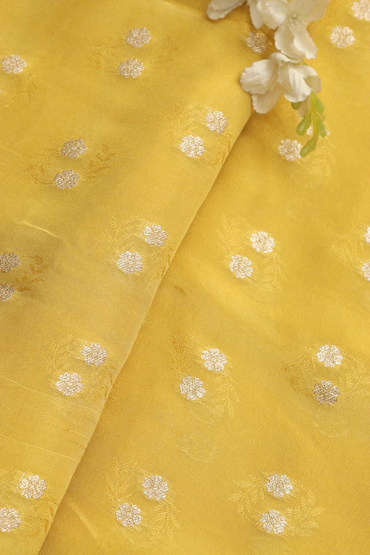 Yellow Banarasi Tissue Crepe Fabric - 1 Mtr