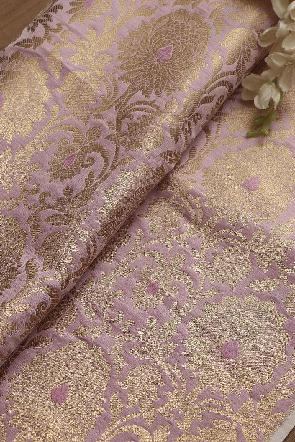 Beautiful Pink Banarasi Silk Fabric - 1 Mtr - Luxurion World