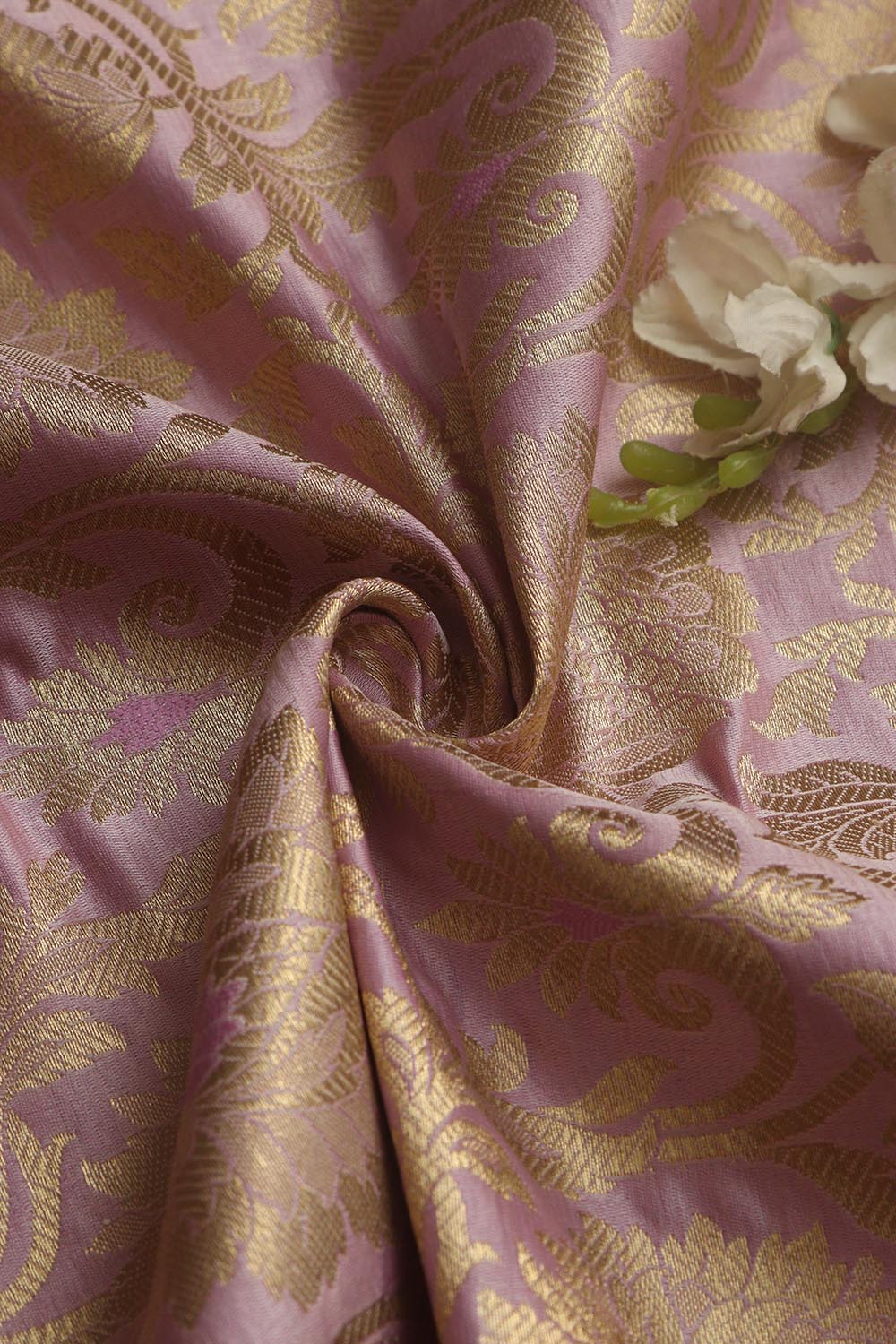 Beautiful Pink Banarasi Silk Fabric - 1 Mtr - Luxurion World