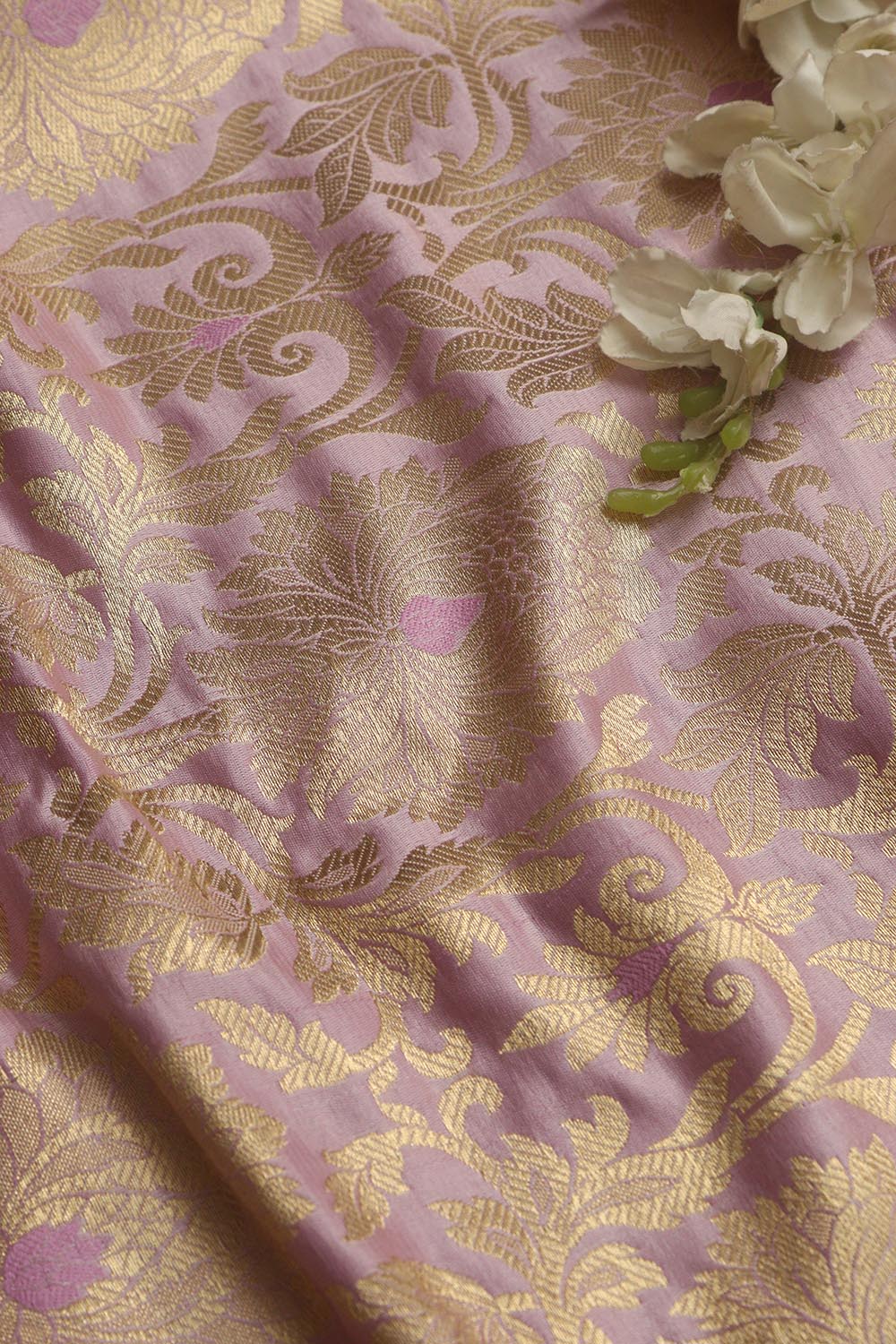 Beautiful Pink Banarasi Silk Fabric - 1 Mtr - Luxurion World