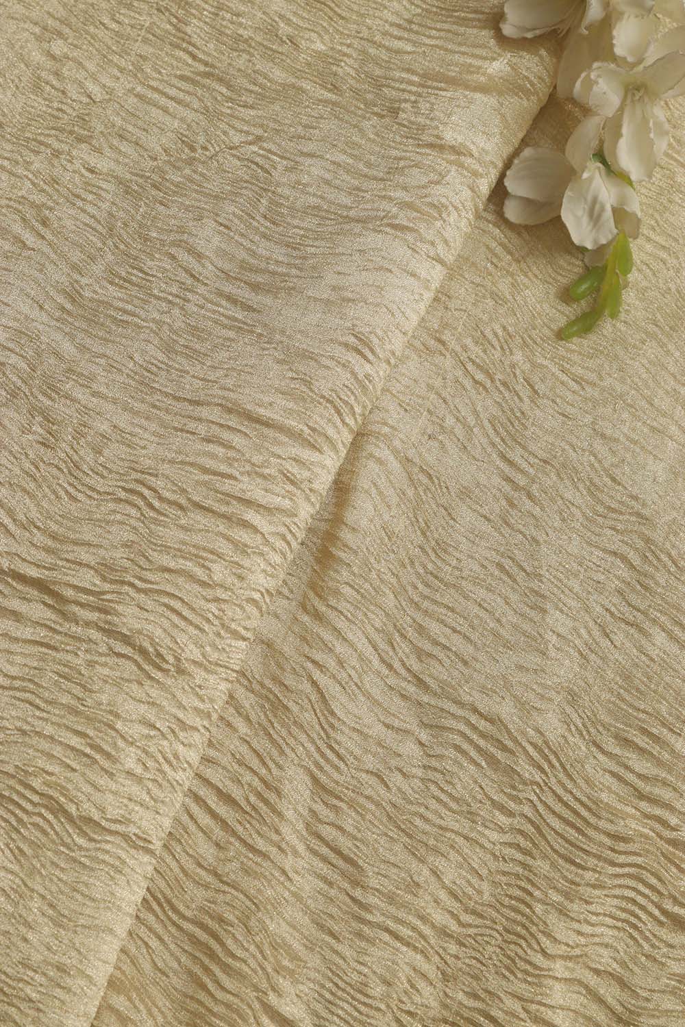 Golden Banarasi Crushed Tissue Fabric - 1 Mtr - Luxurion World