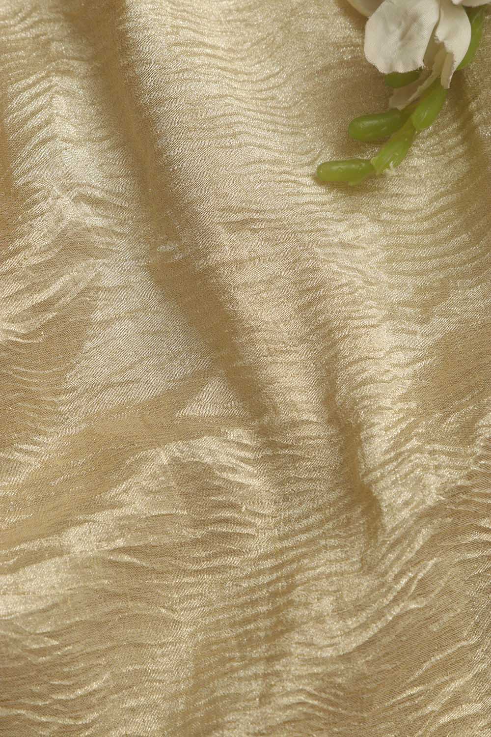 Golden Banarasi Crushed Tissue Fabric - 1 Mtr - Luxurion World