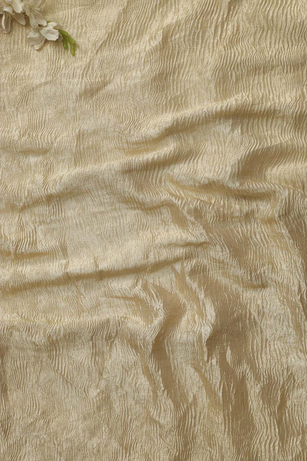 Golden Banarasi Crushed Tissue Fabric - 1 Mtr - Luxurion World