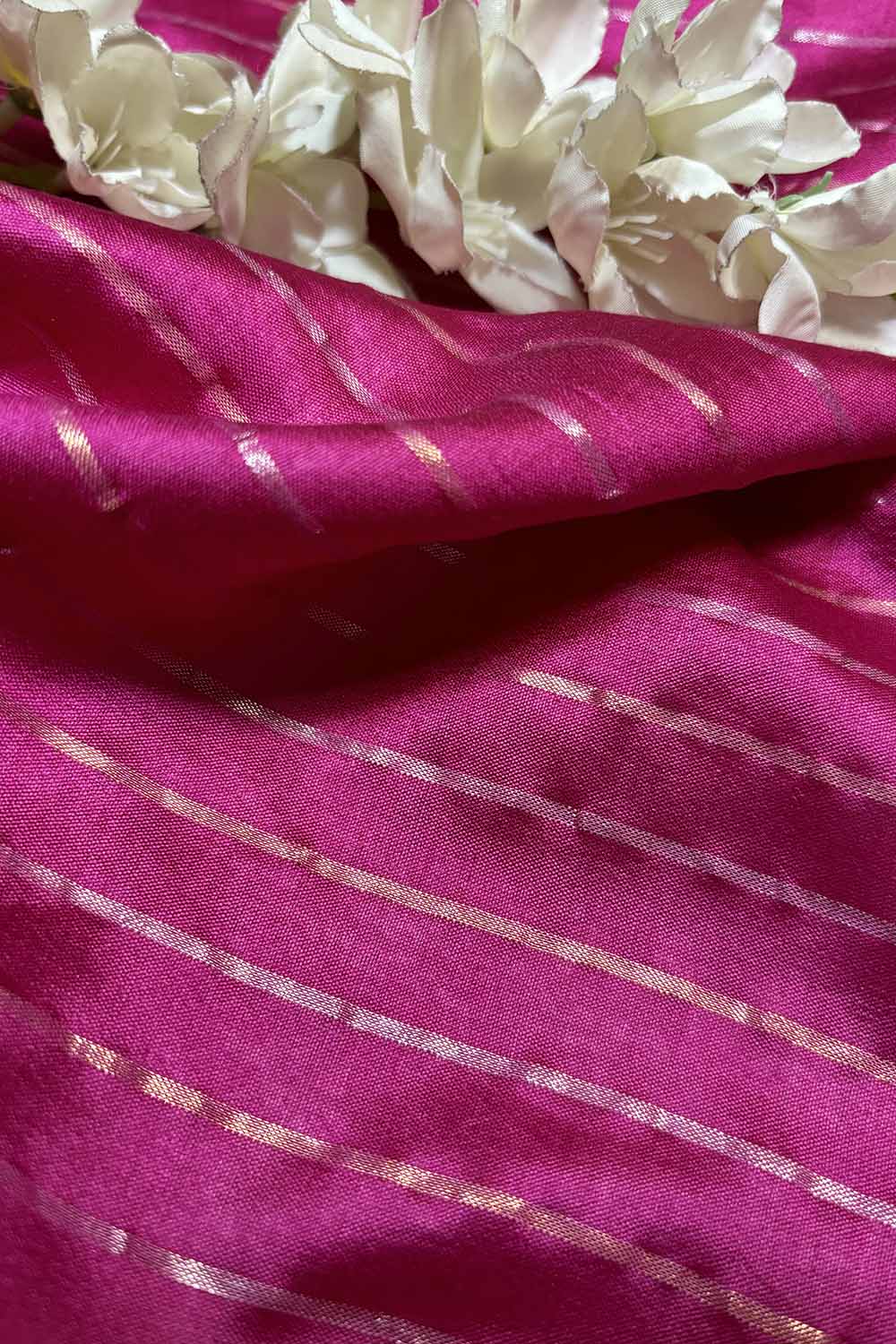 Pink Banarasi Handloom Chiniya Silk Stripes Design Fabric ( 2.5 Mtr ) - Luxurion World