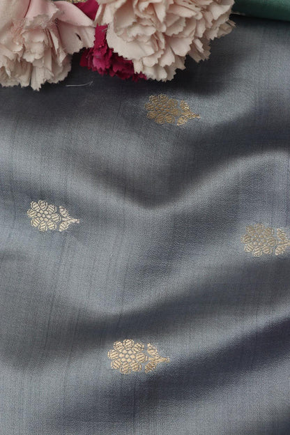 Elegant Grey Banarasi Handloom Chiniya Silk Fabric ( 2.5 Mtr ) - Luxurion World