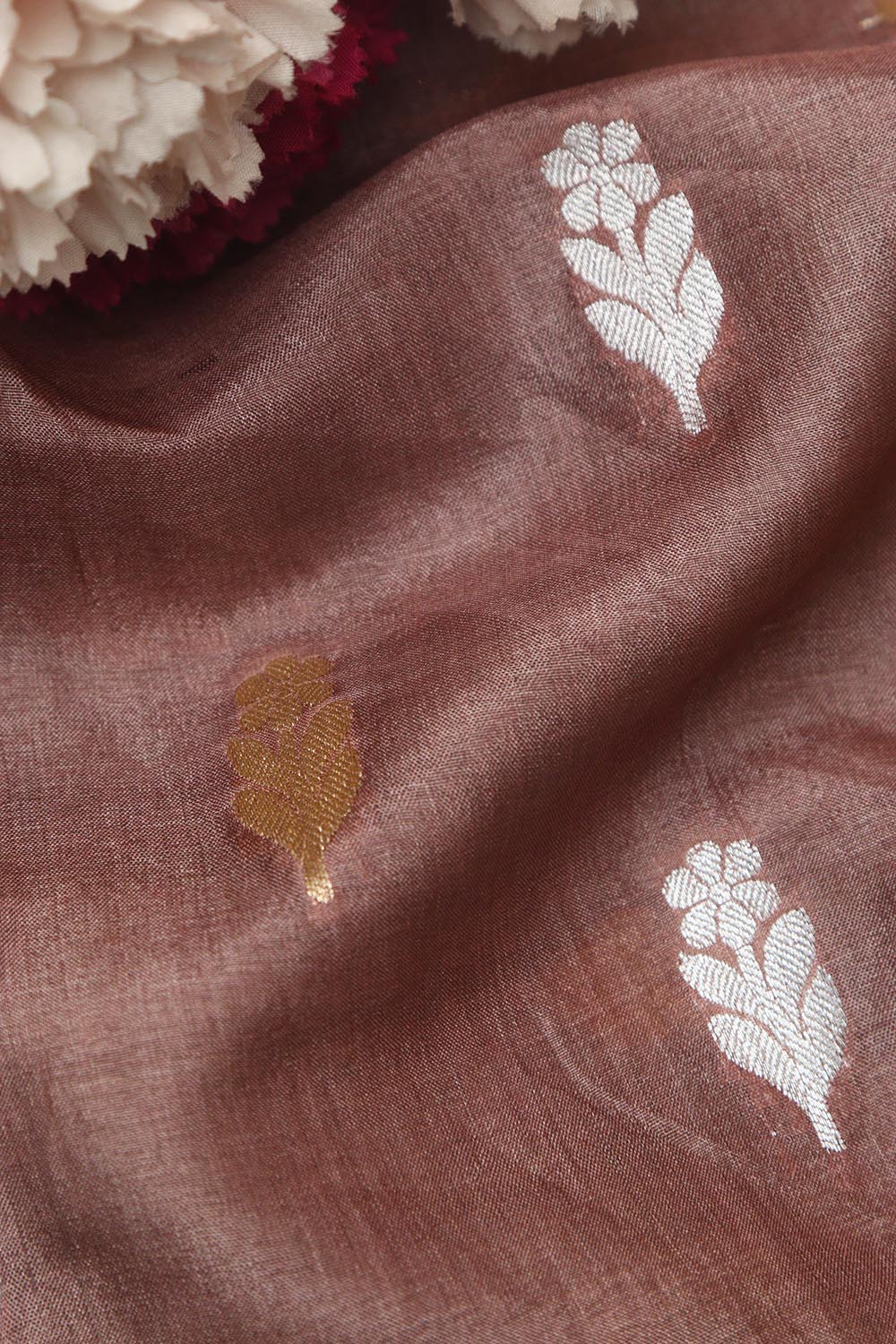 Exquisite Brown Banarasi Handloom Tussar Silk Sona Roopa Fabric ( 2.5 Mtr ) - Luxurion World