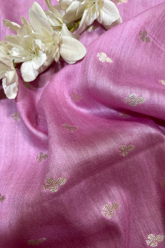 Beautiful Pink Banarasi Handloom Moonga Silk Fabric ( 2.5 Mtr ) - Luxurion World