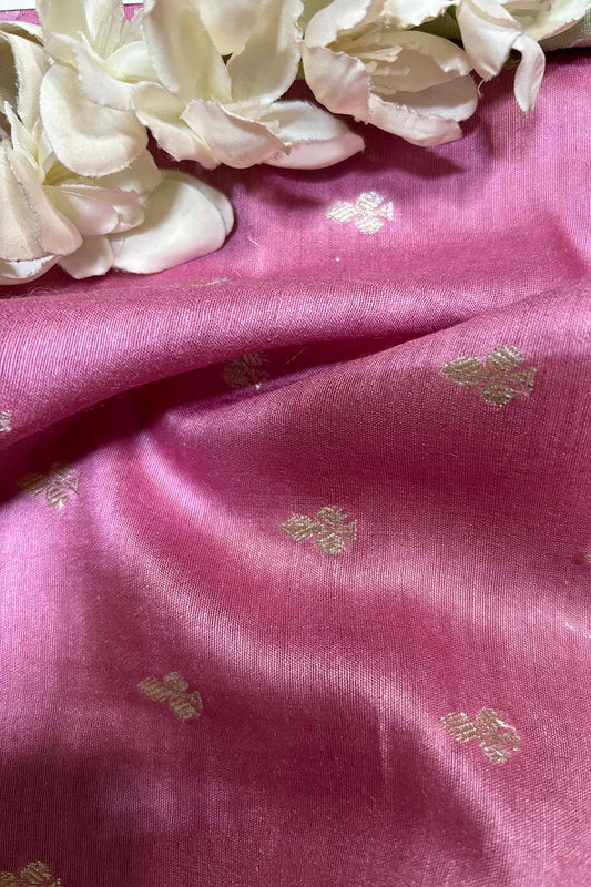 Beautiful Pink Banarasi Handloom Moonga Silk Fabric ( 2.5 Mtr ) - Luxurion World