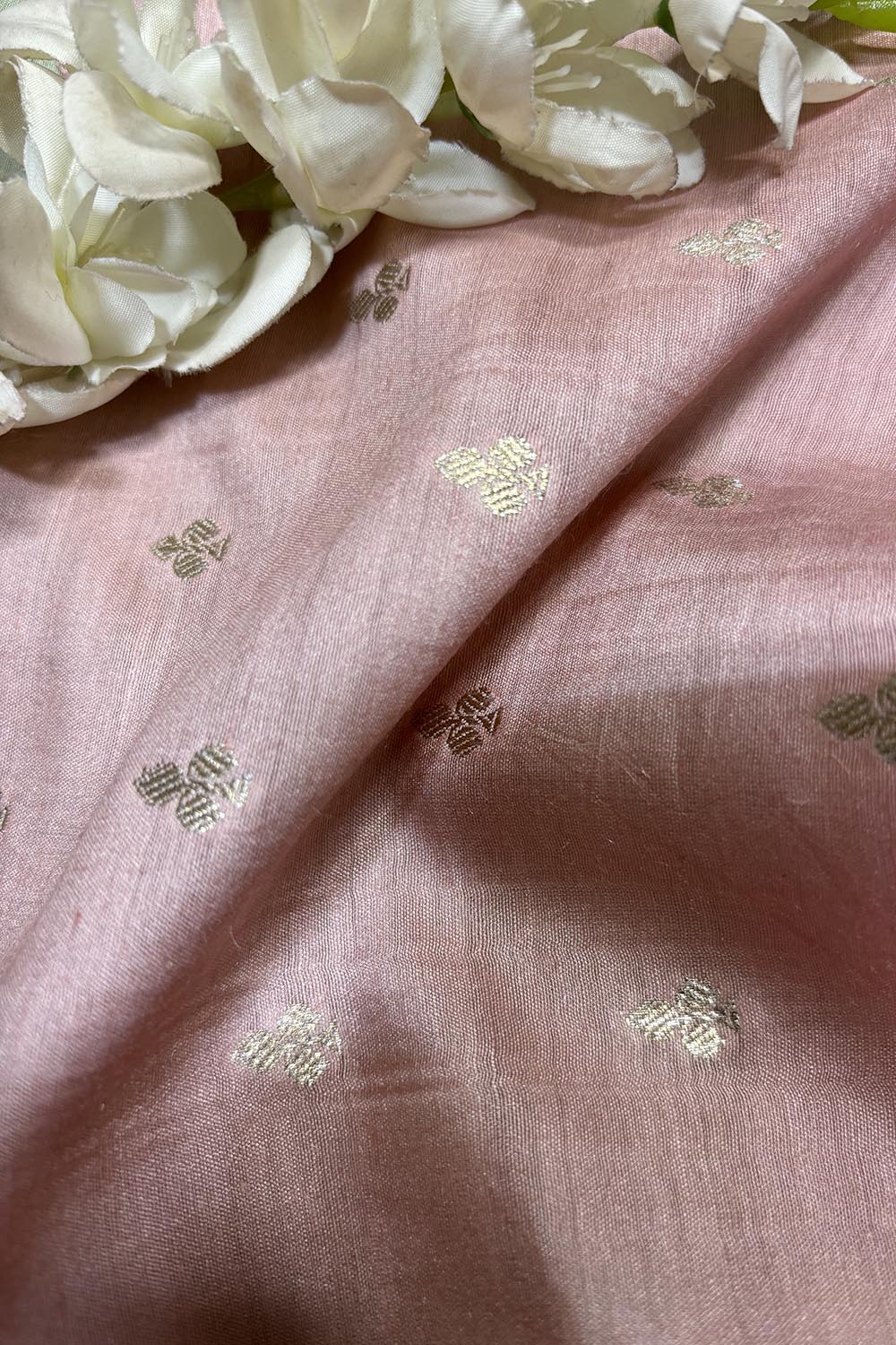 Pink Banarasi Handloom Moonga Silk Fabric ( 2.5 Mtr ) - Luxurion World