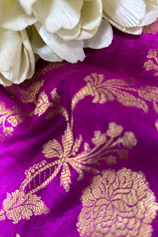 Elegant Purple Banarasi Handloom Chiniya Silk Fabric ( 2.5 Mtr ) - Luxurion World