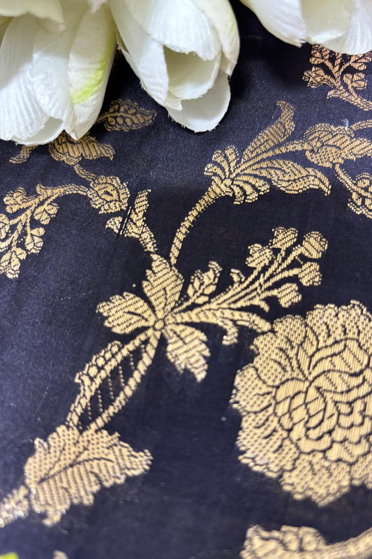 Elegant Black Banarasi Handloom Chiniya Silk Fabric ( 2.5 Mtr ) - Luxurion World