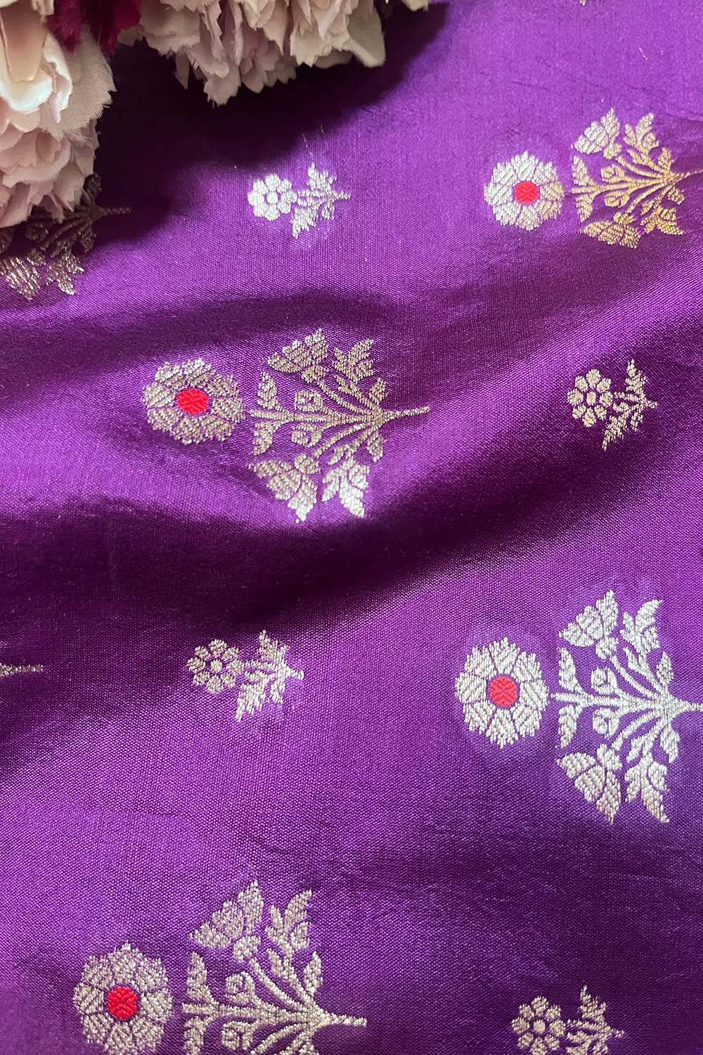 Elegant Purple Banarasi Handloom Chiniya Silk Fabric ( 2.5 Mtr ) - Luxurion World