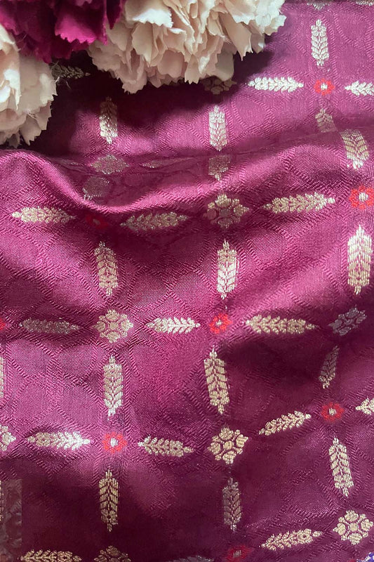 Elegant Purple Banarasi Handloom Chiniya Silk Fabric ( 2.5 Mtr ) - Luxurion World