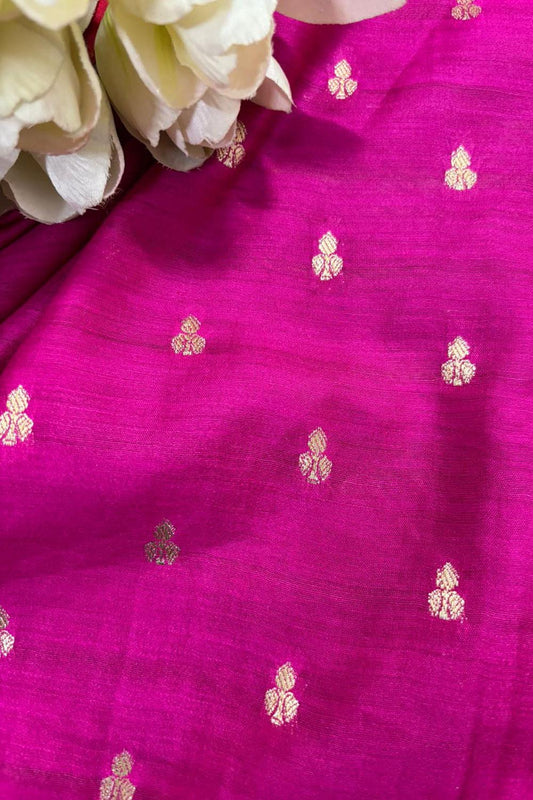 Elegant Pink Banarasi Handloom Chiniya Silk Fabric ( 2.5 Mtr ) - Luxurion World