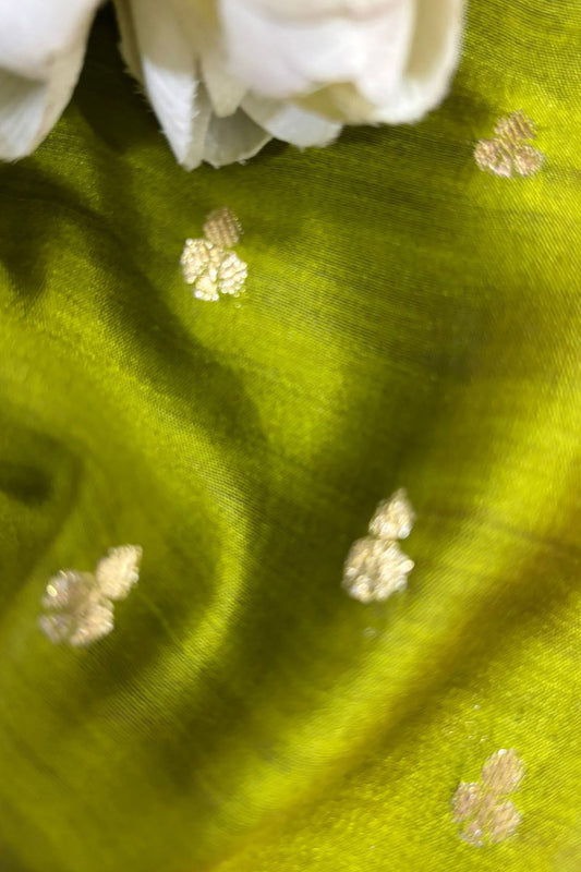 Green Banarasi Handloom Chiniya Silk Fabric ( 2.5 Mtr ) - Luxurion World