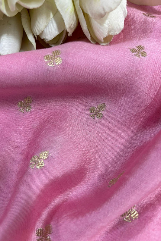 Elegant Pink Banarasi Handloom Chiniya Silk Fabric ( 2.5 Mtr ) - Luxurion World